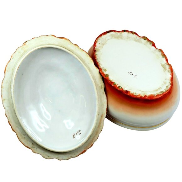 Vintage Luster-Style Covered Vanity Dishes – Rosebud Motif, Hand-Numbered Pair - Picture 6 of 13